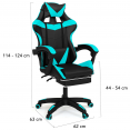 Fauteuil de gaming ALEX réglable avec repose-pied, coussin de tête et coussin lombaire noir et bleu turquoise