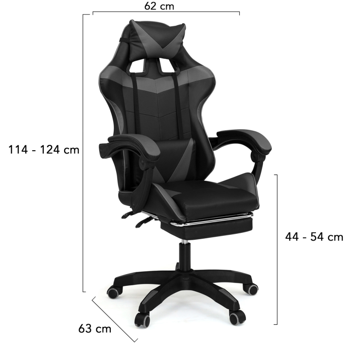 Fauteuil de gaming ALEX réglable noir et gris