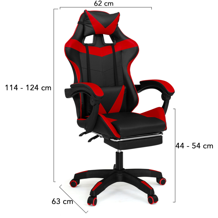 Fauteuil de gaming ALEX réglable noir et rouge