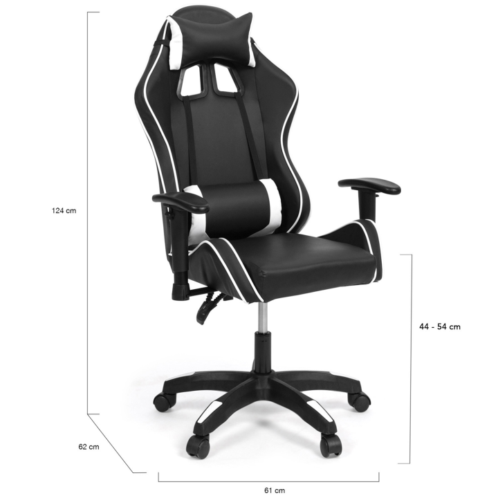 Silla ergonómica ajustable para juegos en blanco y negro barata - CARTER | ID Market