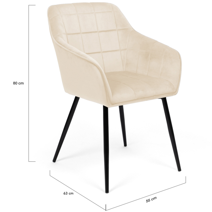 Lot de 2 chaises de salle à manger, fauteuils de table MADY en velours beige