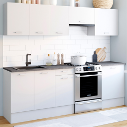 Cocina completa 240 cm blanca efecto madera y encimeras de hormigón - SUBTIL | IDMarket