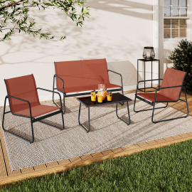 Salon de jardin bas MALAGA 4 places avec canapé, fauteuils et table terracotta
