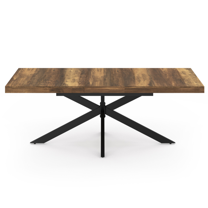 Table à manger extensible rectangle ALIX plateau HAWKINS avec rangement 6-10 personnes bois foncé et noir 160-200 cm