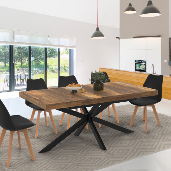 Mesa de comedor rectangular con almacenaje extensible 6-10 personas madera oscura - ALIX | ID Market