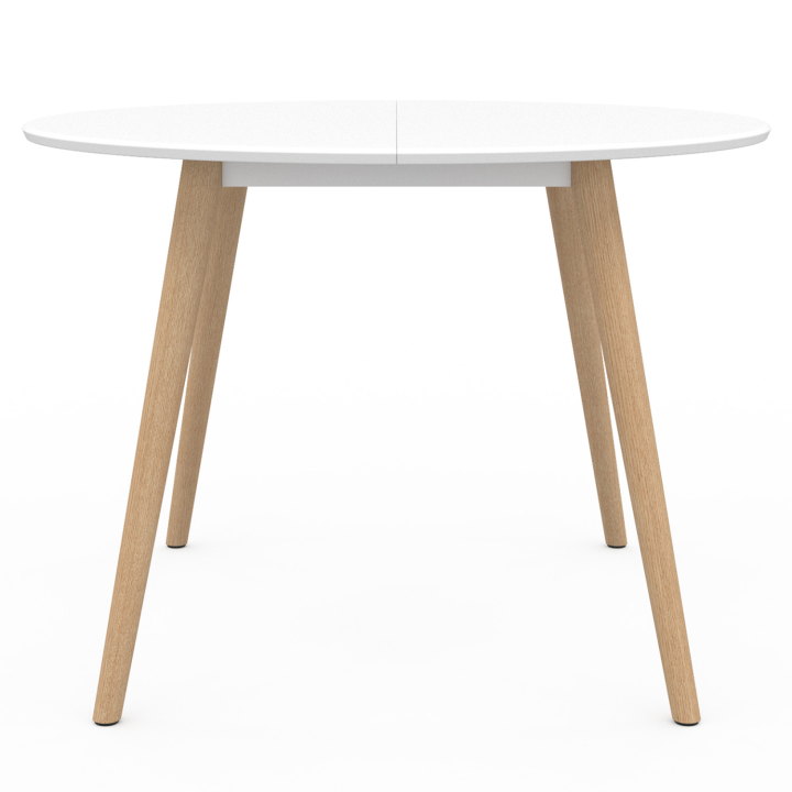 Table à manger ronde ANGELA 4-6 personnes blanc pieds bois 110 cm