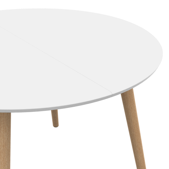 Table à manger ronde ANGELA 4-6 personnes blanc pieds bois 110 cm