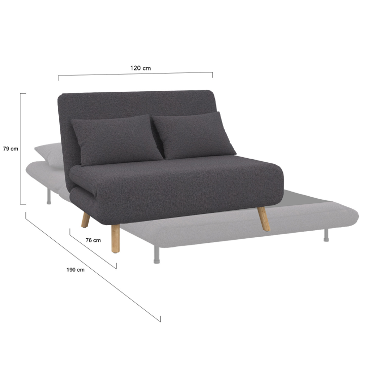 Sofá cama 2 plazas 120x190 cm gris antracita - ROMEO | ID Market