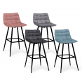 Lot de 4 tabourets de bar MADY en velours mix color pastel bleu, gris clair, gris foncé, rose