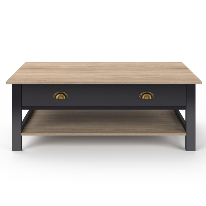 Mesa de centro de madera y negra con tablero rectangular elevable y estante - ISIS | ID Market