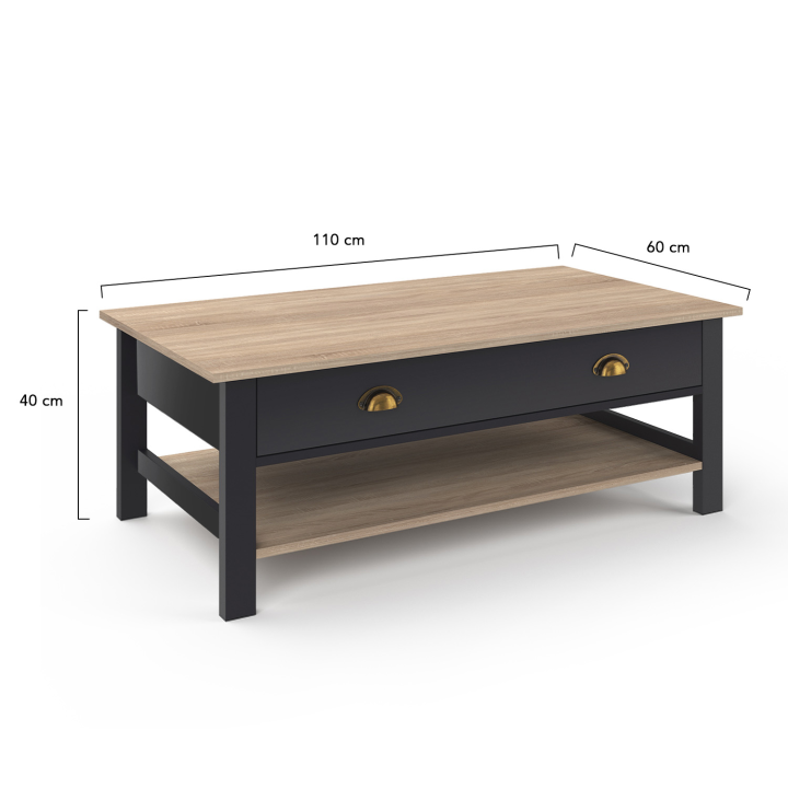 Mesa de centro de madera y negra con tablero rectangular elevable y estante - ISIS | ID Market