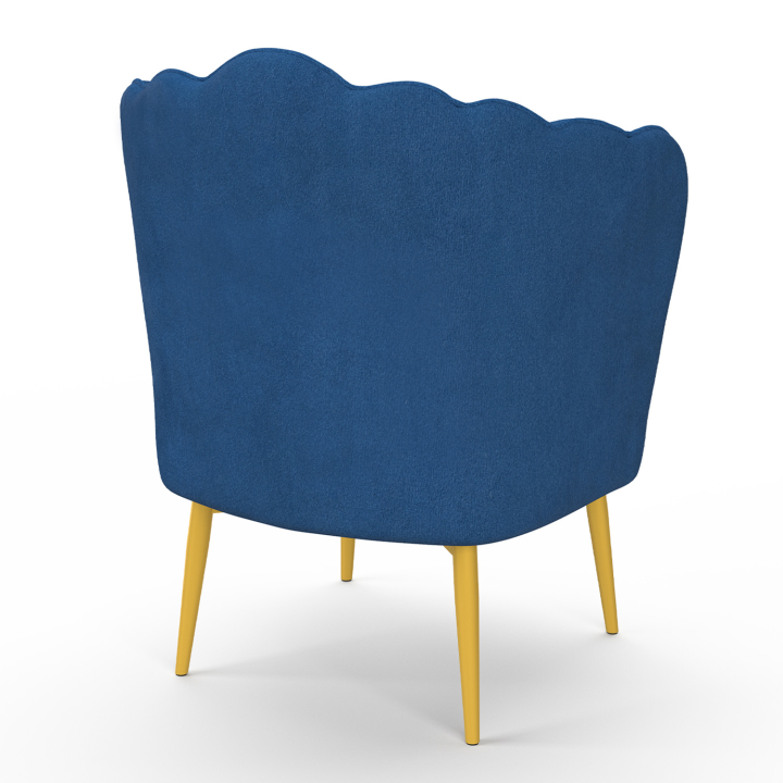 Fauteuil coquillage ADELLA bleu nuit en velours pieds dorés