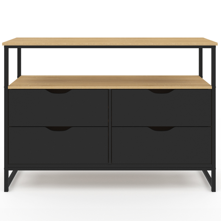 Commode 4 tiroirs noirs BOSTON 110 cm design industriel avec étagère