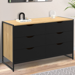 Commode 6 tiroirs noirs BOSTON 115 cm design industriel