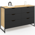 Commode 6 tiroirs noirs BOSTON 115 cm design industriel