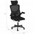 Fauteuil de bureau JAMES en toile respirante et appui-tête avec roulettes noir