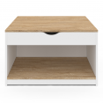 Table basse plateau relevable carrée ELEA avec coffre bois blanc et façon hêtre