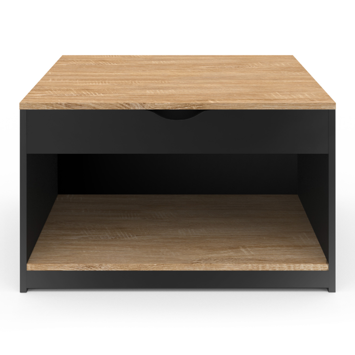 Table basse plateau relevable carrée ELEA avec coffre bois noir et façon hêtre