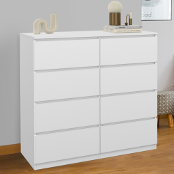 Commode 8 tiroirs TOMI 110 cm bois blanc