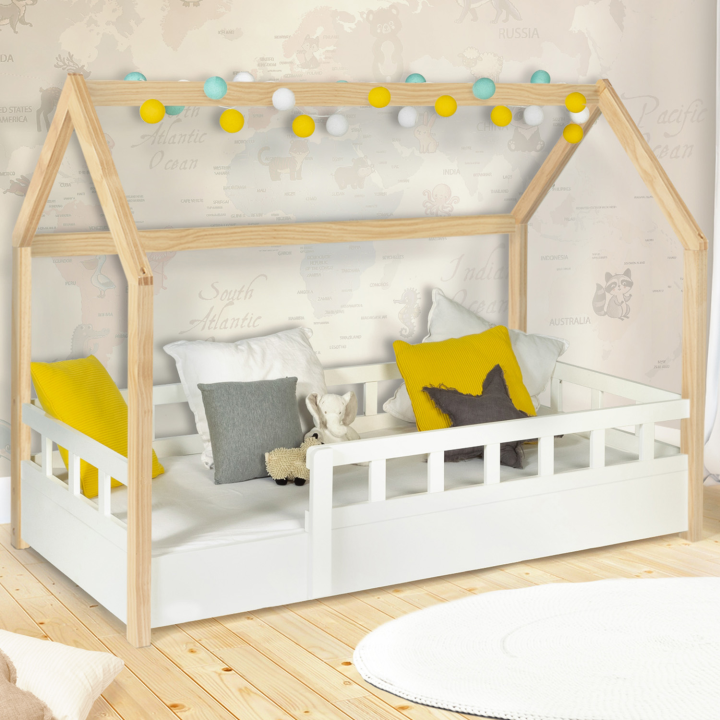 Cama cabina blanca y haya 80x160cm para niños - NEREE | ID Market