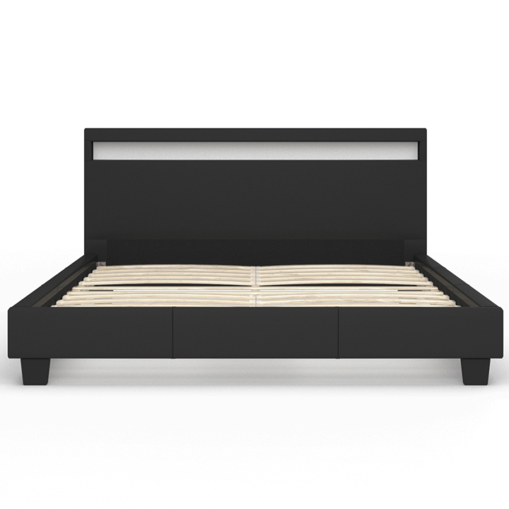 Cama doble 140x190 PVC negro con somier y LED - NEO | ID Market