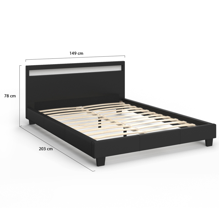 Cama doble 140x190 PVC negro con somier y LED - NEO | ID Market