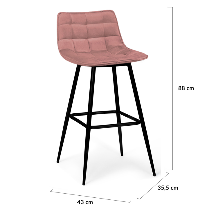 Lot de 4 tabourets de bar MADY en velours mix color pastel bleu, gris clair, gris foncé, rose