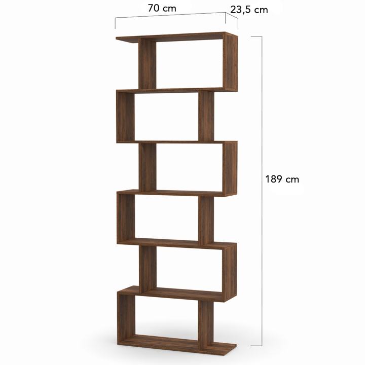 Librería en forma de S, efecto nogal, 189 cm - SOFIA | ID Market