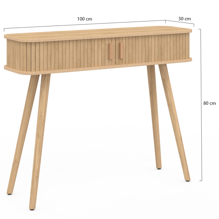 Consola de entrada de madera con efecto listones, 2 puertas correderas - ROMIE| ID Market