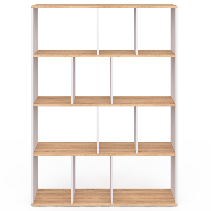 Etagère bibliothèque SUZANE 4 niveaux blanc et effet bois H.143 cm