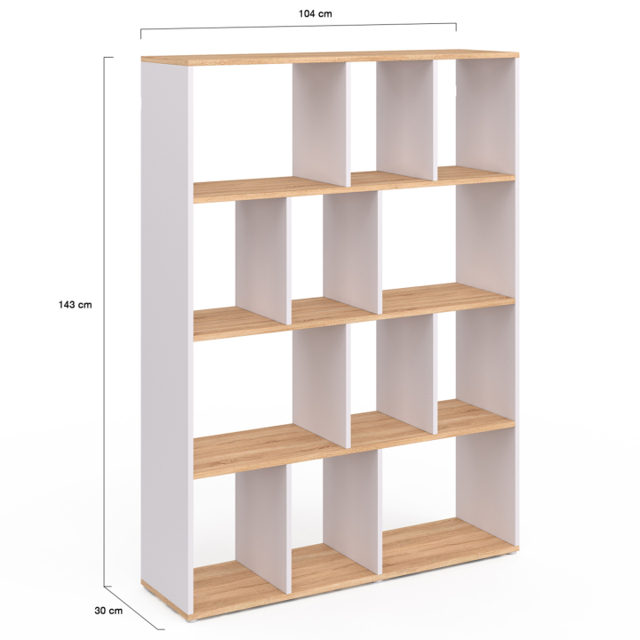 Etagère bibliothèque SUZANE 4 niveaux blanc et effet bois H.143 cm