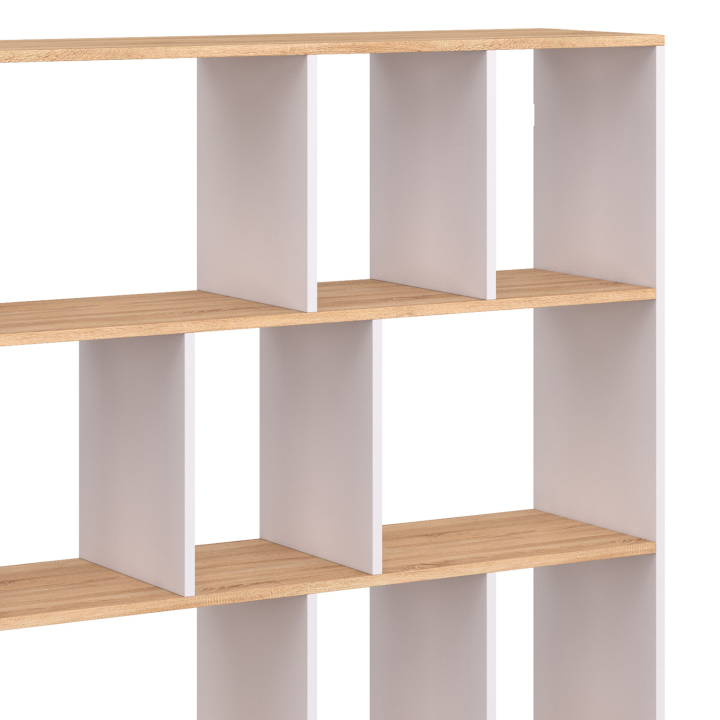 Etagère bibliothèque SUZANE 4 niveaux blanc et effet bois H.143 cm