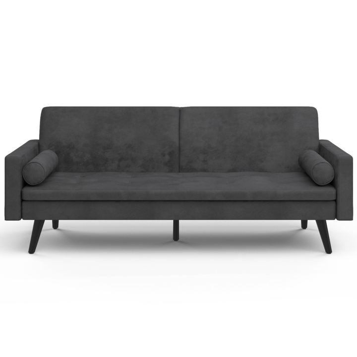 Canapé droit scandinave 3 places convertible NAËL en velours gris anthracite