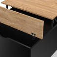 Table basse plateau relevable carrée ELEA avec coffre bois noir et façon hêtre