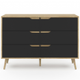 Commode 6 tiroirs HELSINKI 115 cm scandinave effet hêtre et noir