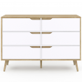 Commode 6 tiroirs HELSINKI 115 cm scandinave bois et blanc