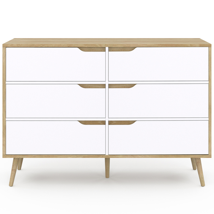 Commode 6 tiroirs HELSINKI 115 cm scandinave bois et blanc