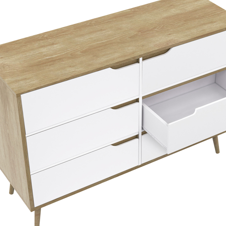 Commode 6 tiroirs HELSINKI 115 cm scandinave bois et blanc