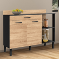 Buffet bas de cuisine 120 CM CINA plan de travail H.83 cm 2 portes + tiroir façon noir et hêtre