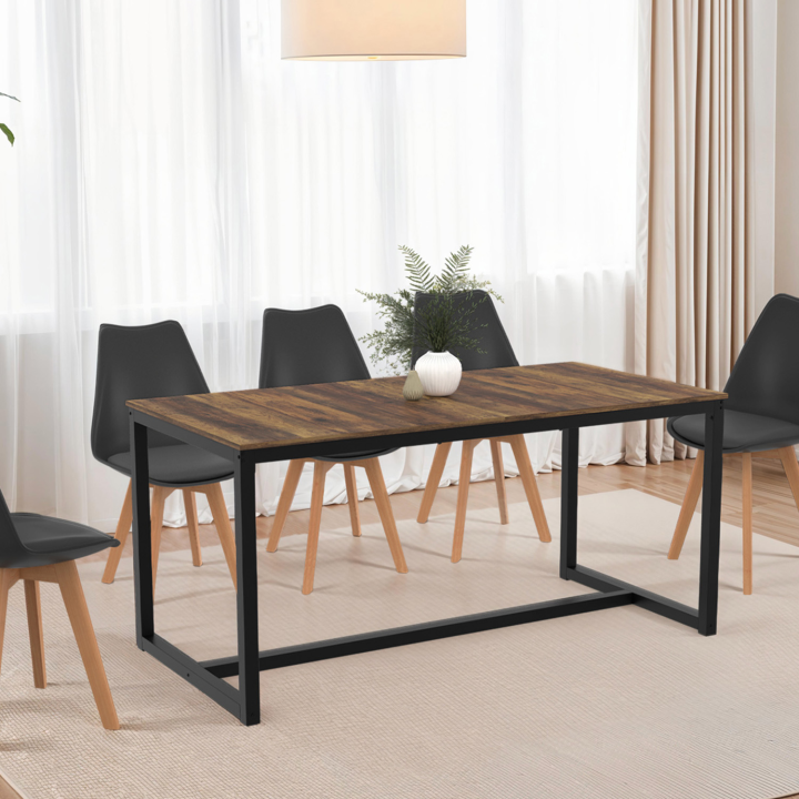 Table à manger extensible rectangle HAWKINS 6-10 personnes bois foncé 160-200 cm