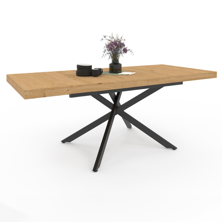 INES mesa de comedor rectangular extensible 6-10 personas madera y negro 160-200 cm