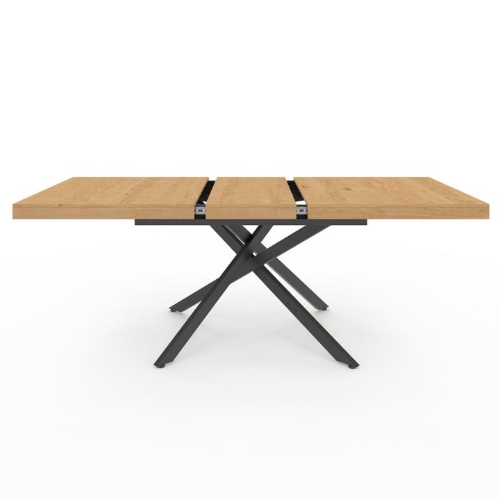 Table à manger extensible rectangle INES 6-10 personnes bois et noir 160-200 cm