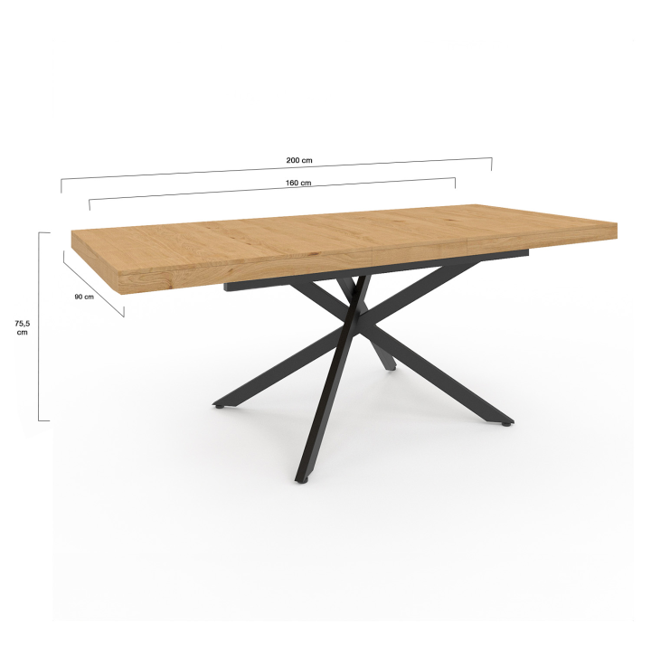 INES mesa de comedor rectangular extensible 6-10 personas madera y negro 160-200 cm