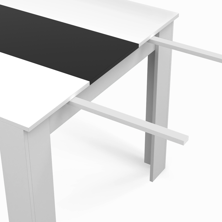 GEORGIA Mesa de comedor rectangular extensible para 6-10 personas en blanco y negro 140-220 x 90 cm