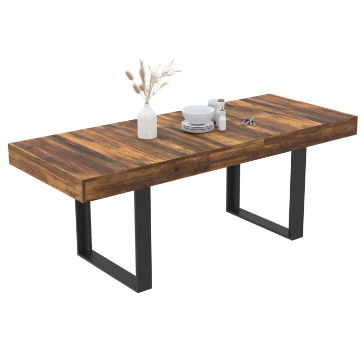 Table à manger extensible rectangle PHOENIX plateau HAWKINS 6-10 personnes bois foncé 160-200 cm