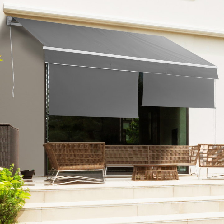 Store banne manuel 2,95 x 2 M gris anthracite lambrequin H. 1,40 M