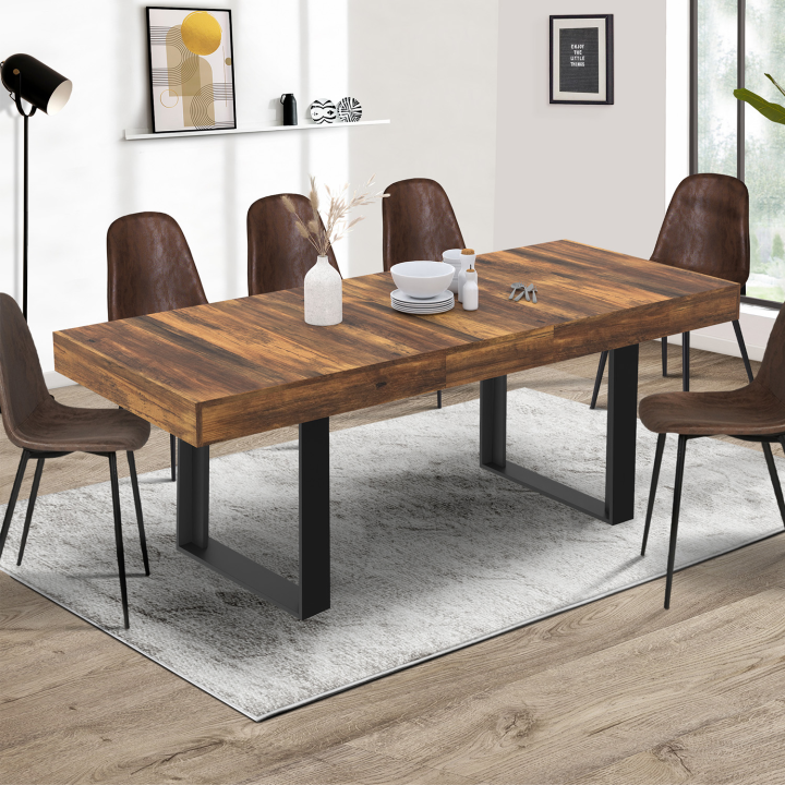 Mesa de comedor rectangular extensible PHOENIX con tablero HAWKINS para 6-10 personas madera oscura 160-200 cm