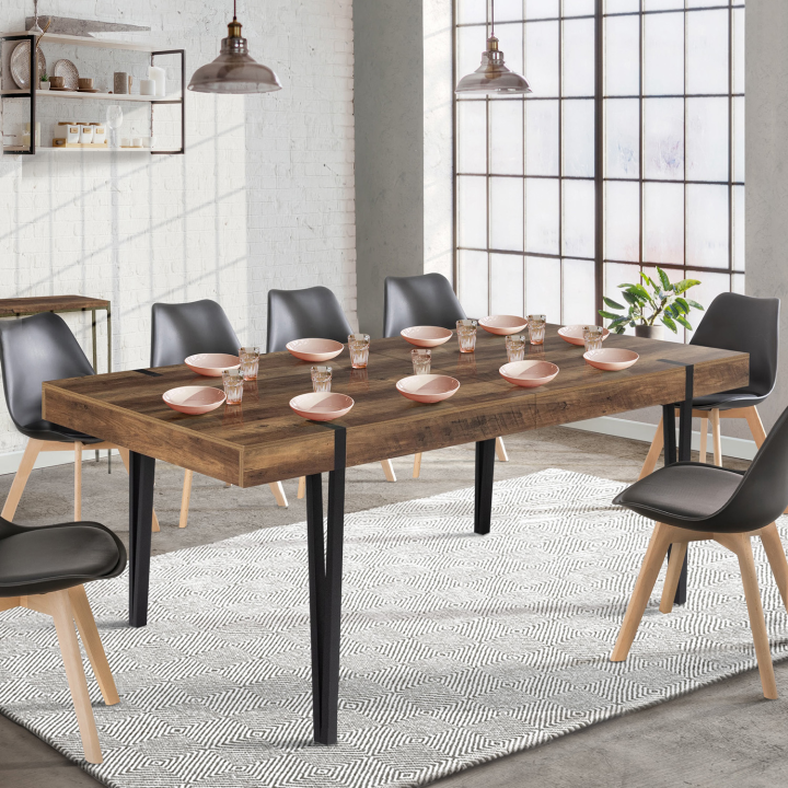 AUSTRIA Mesa de comedor extensible para 10-12 personas, pata de alfiler negra 200-240 cm