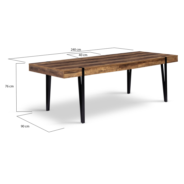 AUSTRIA Mesa de comedor extensible para 10-12 personas, pata de alfiler negra 200-240 cm