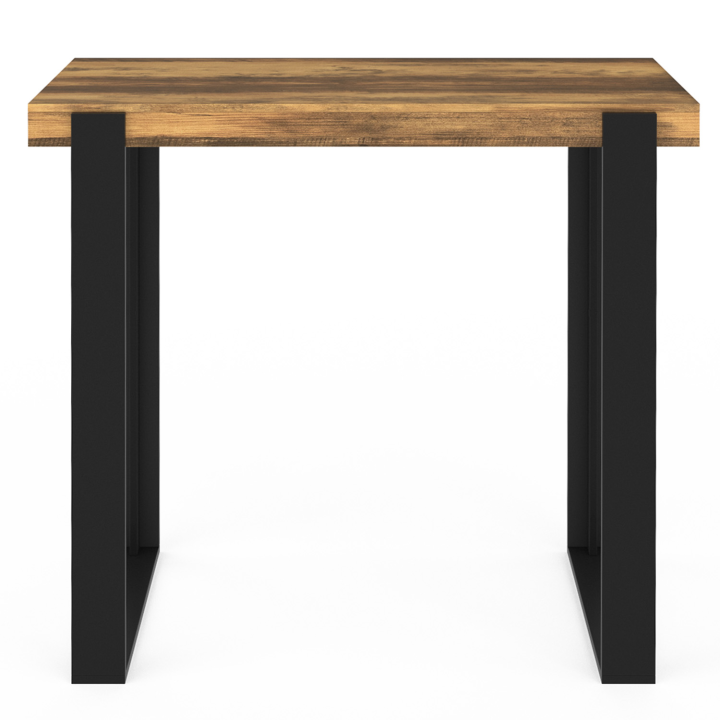 Table haute de bar PHOENIX bois foncé effet vieilli et noir 113 cm